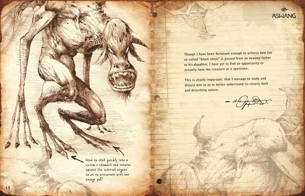 Aswang drawing by Kajo Baldisimo shows a large beast with goat, dog, and bat like qualities.