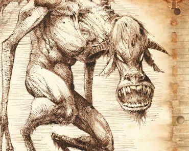 Aswang drawing by Kajo Baldisimo shows a large beast with goat, dog, and bat like qualities.