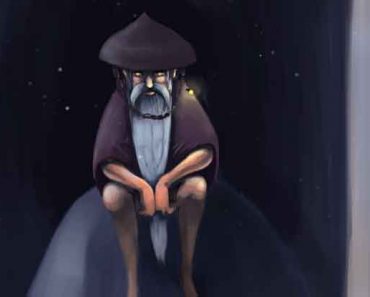 Illustration of a dwarf-like being, long beard, and plain earth toned clothing. He sits on a mound of dirt.