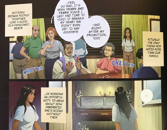 Comic panels showing a Balikbayan family member bragging low key at inappropriate times.