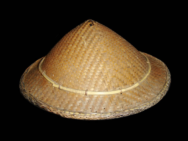 A woven hat, very similar to the style of Chinese farmers. 
